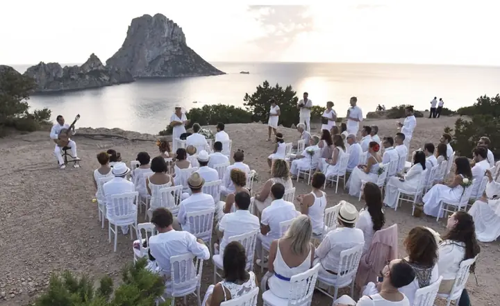 Wedding ceremony overlooking Es Vedra in Ibiza