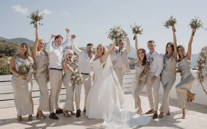 Wedding party celebrating in Ibiza